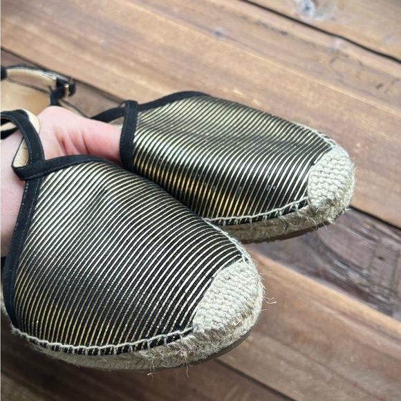 NEW Jimmy Choo Donna Metallic Striped Strappy Gold Black Espadrille Sandal 8.5 - Picture 10 of 16